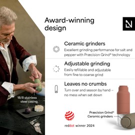 LARS NYSØM Salt and Pepper Grinder Set Stainless Steel with Adjustable Grinder I Bottle Design Spice Mills Set Manual (Red/Brown)