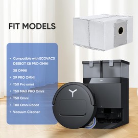 12 bolsas de polvo, compatibles con Ecovacs Deebot X8 Pro Omni/T50 Pro Max Omni/T80 Omni/Yeedi S14 Plus Robot Aspirador, grandes bolsas desechables de repuesto