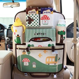 Cute Cartoon Pattern Car Seat Organiser Car Seat Back Hanging Bag for Kids Car Seat Back Bag Baby Supplies Storage Car Bag Car Travel Accessories Car Organiser with 6 Storage Pockets，Collapsible