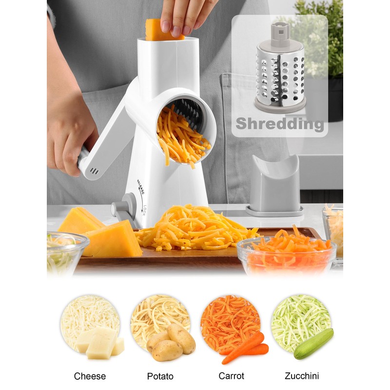 GDL Rotary Cheese Grater,Vegetable Grater for Kitchen with Three Interchangeable