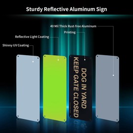 4-Pack Dog in Yard Keep Gate Closed Sign, 10"x 3.5" .040 Rust Free Aluminum – Reflective, UV Protected and Weatherproof