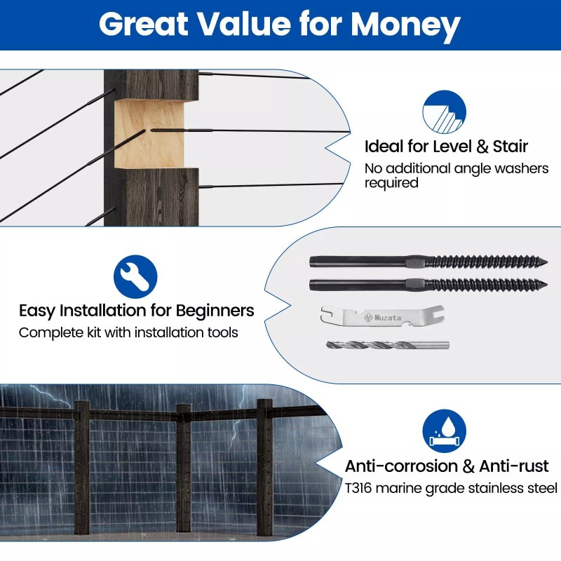 Muzata 20Pack 18 Black Swage Lag Screws Left & Right
