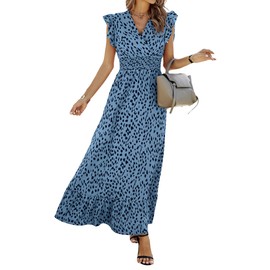 ASOMI Women's Dresses Long Flowers: Wedding Beach Dress Boho Summer Dress Casual Wrap Dress Elegant Cocktail Dress Party Dress Swing V-Neck Short Cap Sleeve Ruffle Maxi Dress, 24gau blue