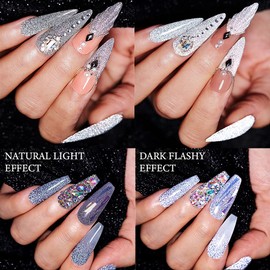 MIZHSE Juego de esmaltes de gel con purpurina reflectante, juego de esmaltes de gel holográficos con purpurina, kit de manicura de esmalte de uñas de gel brillante brillante, lámpara LED remojada, para principiantes DIY en casa (juego de purpurina reflec