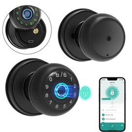 Agletseen 4-in-1 Smart Lock, Fingerprint Keyless Entry Door Knob With Keypad for Front Door, Bedroom, Hotel, Office - Auto Lock, Matte Black
