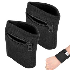 WOLMIK 2pcs Zip Wrist Pouch, Sports Gym Basketball Wristbands Running Sweatbands Wrist Packaging Wallet with Zip Pocket for Keys