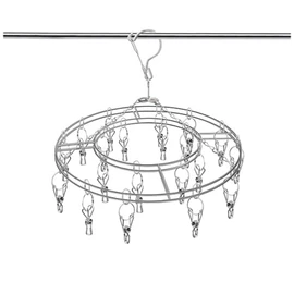 Stainless Steel Sock Drying Rack with 20 Clips, Stainless Steel Space-Saving Dryer Rack Washline with Peg for Sock,Towels,Bras,Underwear Etc Small Laundry Items (Stainless Steel-Round)