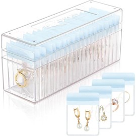 Acrylic Jewelry Box Organizer, Clear Jewelry Organizer and Storage with 20 Portable Anti Tarnish Jewelry bags, Travel Jewelry Case for Earrings/Rings/Necklaces Gift for Women Girls, Clear - Color: blue