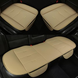 West Llama Bottom Seat Covers, Include 1 Pair Front Seat Protector and 1 Rear Seat Cover, Universal PU Leather Seat Covers for 90% Cars (Beige)