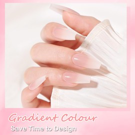 DMQ False Nails Kit with Glue, 240Pcs Natural Gradient Pink Fake Nails, Acrylic Coffin Press on Nails Pink Tips, 12 Sizes Glossy Full Cover Stick on Nails for Women Girls Nails Art