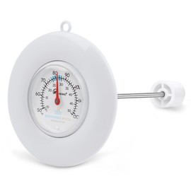 SPOROLWE Floating Pool Thermometer Easy Read – Battery-Free, Color-Coded Ideal Zone, IPX6 Waterproof 304 Stainless Steel Probe, Tether & Suction Cup for Pool, Hot Tub, Spa, Pond & Cold Plunge, White