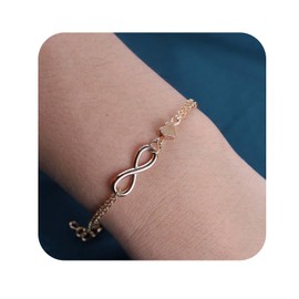Yienate Unique Layered Heart Bracelets Chain Gold Infinity Love Heart Symbol Charm Bracelet Hand Chain Boho Heart Wrist Chain Dainty Infinity Link Heart Slave Bracelets for Women and Girls