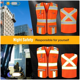AnnJoYoo Class 2 Safety Vest with Zipper Front and 7 Pockets, High Visibility Vest, Meets ANSI/ISEA Standards (B03-Orange-MESH-XL)