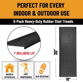 Ottomanson Bullnose Stair Treads Outdoor – Coin Heavy-Duty Non-Slip Stair Mats – Best Grip on Concrete, Brick & Textured Step – Fastening Required for Wooden & RV Steps, Pack of 5