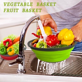 3-Pack Collapsible Silicone Colander Strainer Set with Foldable Triangle Drain Rack-Over-Sink Space Saving Design, BPA-Free Dishwasher Safe Kitchen Essentials for Cooking Camping