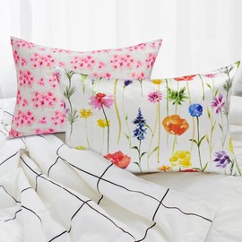 VeraBliss Silk Pillowcase for Hair and Skin ─ Only 100% Pure Mulberry Silk Pillow Case 1 Pack - Non Satin - Floral Patterned Skin Soft Cooling Covers -Standard Size 50 x 75cm (Cherry Blossom)