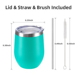 FristChoice 12 oz Insulated Wine Tumbler with Lid and Straw,Stainless Steel Stemless Wine Tumbler Glasses Double Wall Vacuum Wine Cups Tumbler for Coffee,Champaign,Office（Mint Green,1）