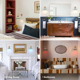 Shenmoyl Vintage Battery Operated Wall Sconce with Remote, RGB LED Wall Lamp 12 Colors Dimmable, Brass Wall Lights Fixture for Bedroom Bathroom Living Room Hallway Green Multilayer Petal