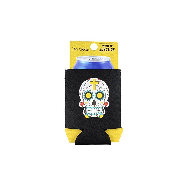 Sugar Skull Graphic Collapsible Can Coolie Black