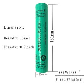 OXWINOU Digital Battery 3.6V 1800mAh Ni-CD Compatible with Rechargeable Battery Streamlight Stinger DS LED HP XT 75175 75375 75813 75810 76000 PolyStinger Pelican M9 FL126 Flashlight(2-Pack)