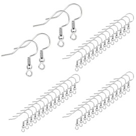 Earring Hooks, [200 PCS /100 Pairs] Hypoallergenic Earrings Fish Hooks, White Gold Plated Brass Ear Wires Suppliers Bulk for DIY Earrings Making (Silver, Bead & Wire)