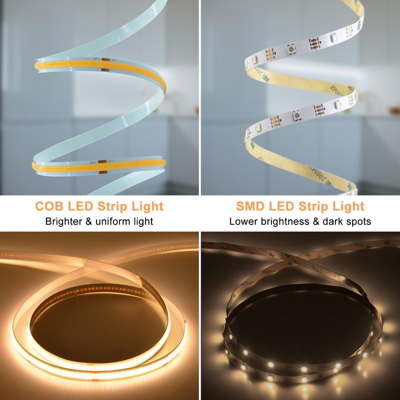 LumBelle COB LED Strip Lights Battery Powered, 6.6ft 640 LED