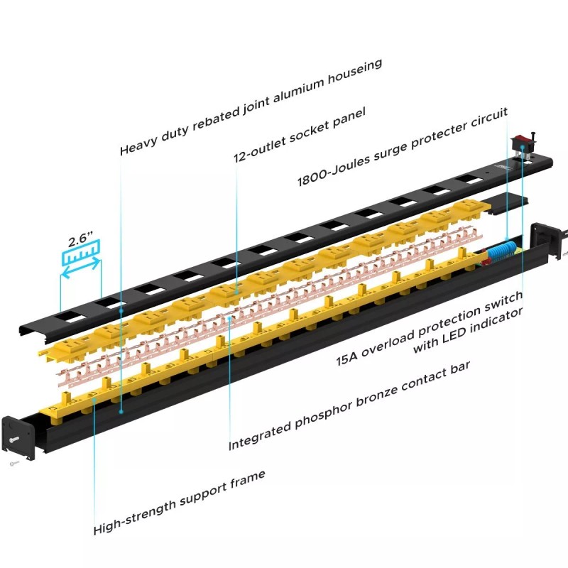CRST 12-Outlet Heavy Duty Surge Protector Power Strip Bar 1800