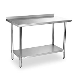 STABLEINK NSF Stainless Steel Table, 24 x 48 Inches Metal Prep & Work Table with Backsplash, Adjustable Undershelf and Table Foot, for Commercial Kitchen, Restaurant, Hotel and Garage