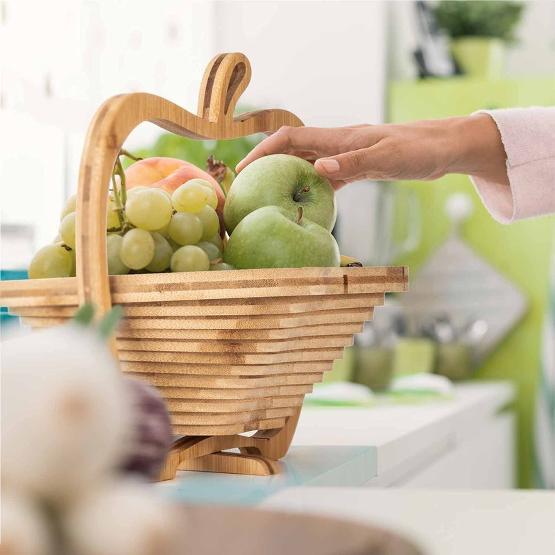 Dimono® Fruit Basket Bamboo Folding Basket, Fruit Bowl, Vegetable Bowl