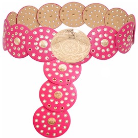 Heyjoin Hollow Wide Disc Belt for Women Out Round Leather Metal Buckle Belt Soft Durable Vintage Western Waist Belts (Rose Red Gold A-XL)