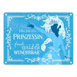 Hier lebt eine Prinzessin Metal Sign in 15 x 20 cm with Ice Princess Decoration Girls Children's Room Gift Idea Snow Kingdom Door Sign Cheeky Wild and