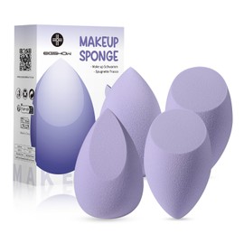 EIGSHOW Makeup Sponge, Foundation Sponge, Multifunctional Puff, for Liquid, Cream, and Powder Cosmetics, Wet & Dry, Drop Shape, Purple, 4-Piece Set (M101)