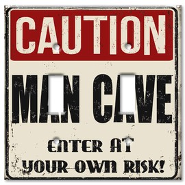 Art Plates 2-Gang Toggle OVERSIZED Switch Plate/OVER SIZE Wall Plate - Caution Man Cave