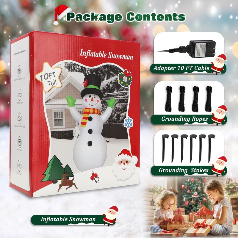 10FT Christmas Inflatables Snowman Wear Magic Hat, Blow Up Outdoor