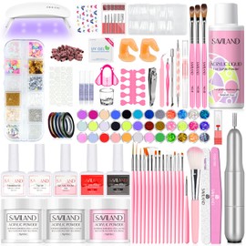 Saviland Acrylic Nail Kit with Drill and U V Light – Clear White Pink Acrylic Powder Black Red White Gel Nail Polish Nail Tools for Nail Art Gel Nails DIY