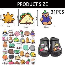 31 Pcs Shoe Charms,Cute Charms for Croc,Kids Animals Clog Charm Decoration Accessories Kit PVC Waterproof Girls Food Cartoon Shoes Decorations Sets Summer Holiday Gifts for Children,Teenagers,Adults