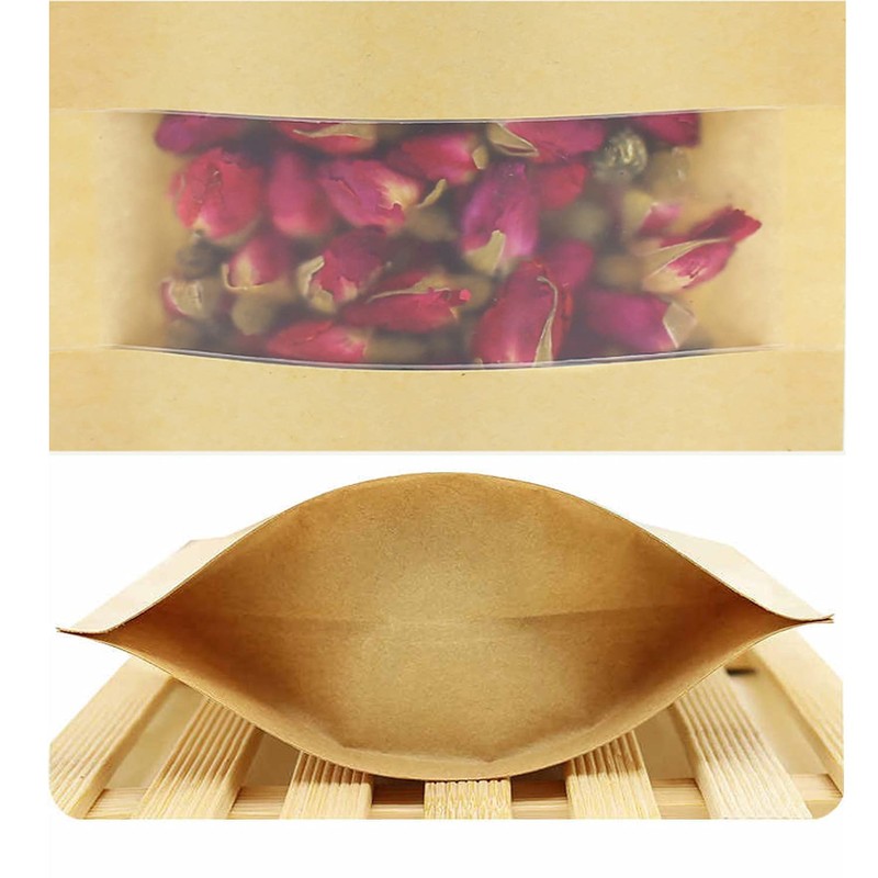 100 bolsas de papel kraft con ventana, con cierre de