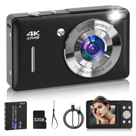 Digital Camera for Kids, FHD 1080P 44MP Point and Shoot Digital Camera with Face Detect, Smile Capture, 18X Zoom, 20 Filters, Anti Shake, 32GB SD Card Blcak Compact Vintage Camera for Kids Boys Girls