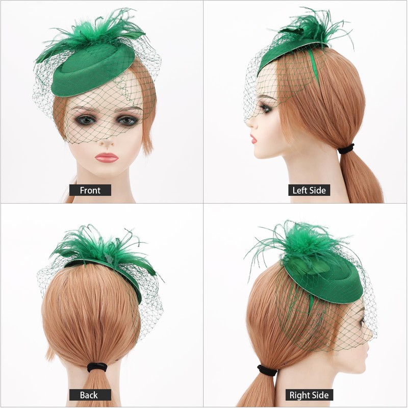 DRESHOW Fascinator Hats for Women Pillbox Hat with Veil Headband