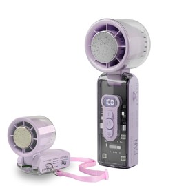 KDTOMOY Portable Handheld Fan with Ice Cooler, USB Rechargeable Small Turbo Fan with Cold Air, Foldable Personal Hand Held Fans with Flashlight for Travel/Camping/Outdoor, High Speed Cooling Items