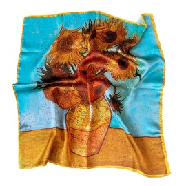 Tolzorai Sunflower Pure Mulberry Silk Square Scarf Satin Designer For Women's High-grade 21"x21" Fashion Neckerchief (53 * 53CM, Yellow-blue)