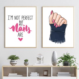 PUYIQARE Fashion Nails Canvas Wall Art Fashion Nails Art Picture Girl Beauty Salon Wall Decor Pink Makeup Nails Wall Art Canvas Painting Unframed (12x16inch Unframed)
