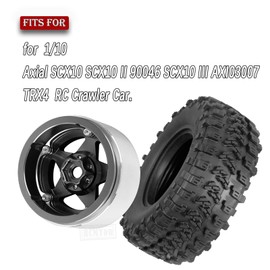 RCMYou Rc 2.2 Wheel Rims Tires Wheels for 1/8 1/10 Axial SCX10 SCX10 II 90046 SCX10 III TRX4 D90 RC Crawler Car,Aluminum RC 2.2 Beadlock Wheel,Black