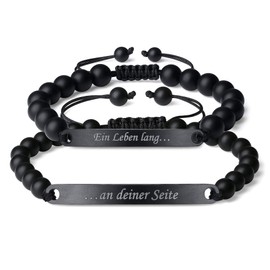 COAI Partner Bracelets with Engraving and Onyx, Stainless Steel Stainless steel Onyx, Onyx