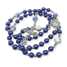 Nazareth Store Rosario de abalorio de flores con perlas de vidrio cristalizado, rosario milagroso y crucifijo, 1.6" x 0.6" X 21.30", Zinc, Sin piedra preciosa