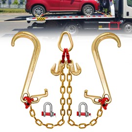 SENKEYFE G80 V Bridle Chain,5/16 in × 2 Ft Towing Chain Bridle with 5400 Lbs Working Load Limit,Transport Chain Extension with 15 in J Hooks and Grab Hooks,Car Hauler Trailer Accessories for Rollback