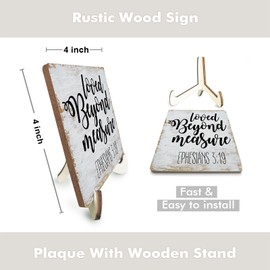 Inspirational Positvie Rustic Desk Decor Decorative Christian Gifts Religious Bible Verse Faith Decoration for Home Farmhouse Office Table Shelf Tiered Tray Plaque with Wood Stand