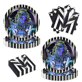 40pcs Beetlejuice Birthday Party Supplies,Includes 20 Paper Plates - 20 Napkin - Serves 20 Guest for Beetlejuice Birthday Party Decoration