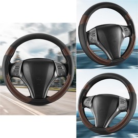 ZenRide Non-Slip Car Nappa Leather Steering Wheel Cover,Universal Car Accessories Women Men Fit 14" 1/2-15" Suvs/Vans/Sedans/Cars/Trucks,Brown