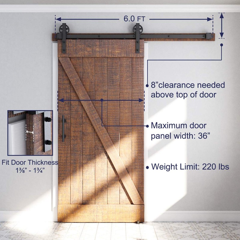 SMARTSTANDARD 6ft Heavy Duty Sliding Barn Door Hardware Kit, Black,